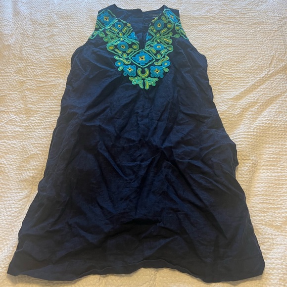 J. Crew Dresses & Skirts - J. Crew Navy Blue Mini Dress with Green Embroidery